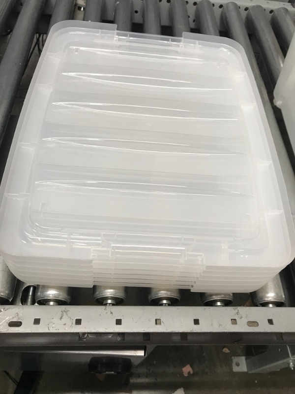 Photo 2 of **1 CONTAINER DAMAGED**   IRIS USA 32 Qt. Plastic Storage Bin Tote Organizing Container with Durable Lid and Secure Latching Buckles, Stackable and Nestable, 6 Pack, Crystal Clear 32 Qt. - 6 Pack, Crystal Clear