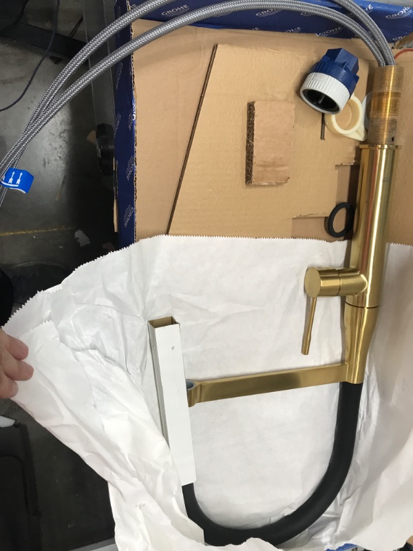 Photo 2 of **USED/POSSIBLE MISSING PARTS**   GROHE 30295GN0 Essence Semi-Pro Single-Handle Kitchen Sink Faucet with Pull-Down Sprayer, Brass, Brushed Cool Sunrise Semi-Pro Brushed Cool Sunrise