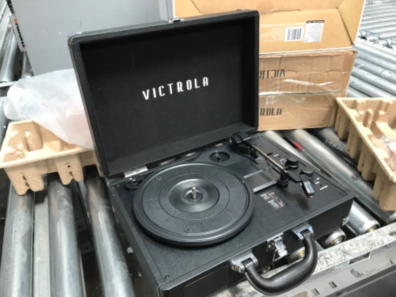 Photo 2 of **MISSING POWER CORD** Victrola Vintage 3-Speed Bluetooth Portable Suitcase Record Player with Built-in Speakers | Upgraded Turntable Audio Sound| Includes Extra Stylus | Black, Model Number: VSC-550BT-BK, 1SFA Black Record Player