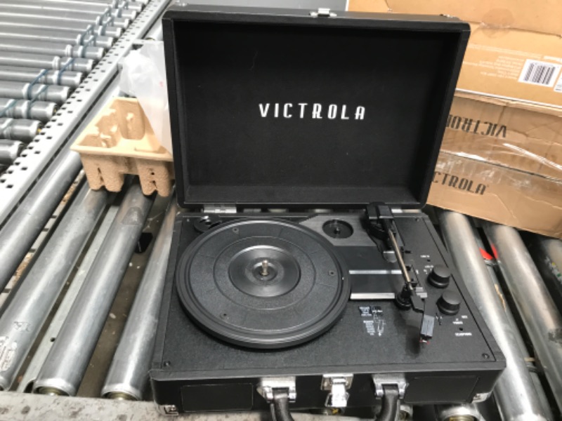 Photo 3 of **MISSING POWER CORD** Victrola Vintage 3-Speed Bluetooth Portable Suitcase Record Player with Built-in Speakers | Upgraded Turntable Audio Sound| Includes Extra Stylus | Black, Model Number: VSC-550BT-BK, 1SFA Black Record Player