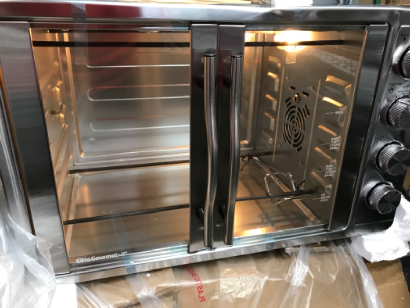 Photo 2 of **Damaged** Elite Gourmet ETO-4510M French Door 47.5Qt, 18-Slice Convection Oven 4-Control Knobs, Bake Broil Toast Rotisserie Keep Warm, Includes 2 x 14" Pizza Racks, Stainless Steel
