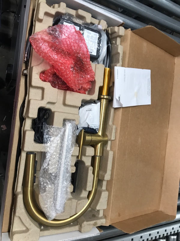 Photo 2 of **USED/POSSIBLE MISSING PARTS**    Kohler 22974-2MB Crue Touchless Pull Down Kitchen Sink Faucet, 3-Spray Sprayhead with Touchless Activation, Vibrant Brushed Moderne Brass Touchless Vibrant Brushed Moderne Brass