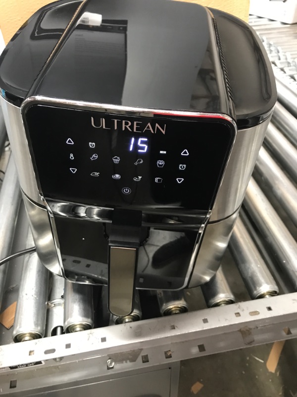 Photo 2 of **MINOR DAMAGE**  Ultrean Air Fryer, Stainless Steel Air Fryer Combo with Roaster, Toaster, 6 Quart Non-Stick Basket, Digital Touch Screen with 8 Cooking Functions, 50 Recipes, Healthy Cooking, UL Certified Silver