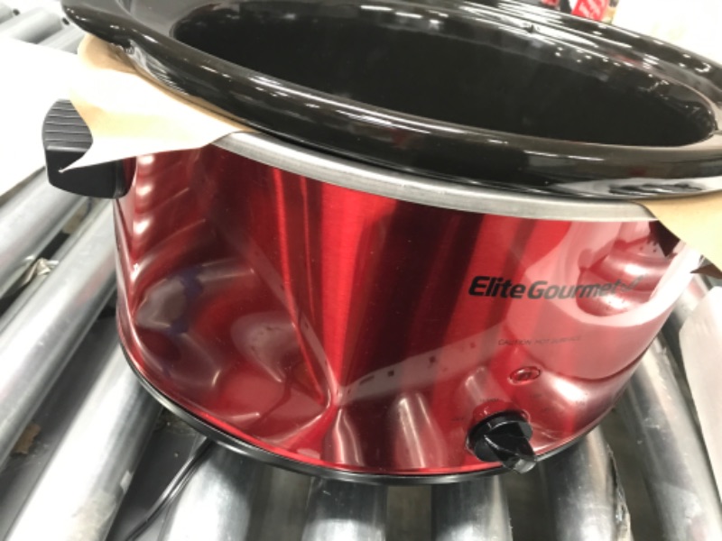 Photo 2 of **DAMAGED**  Elite Gourmet MST-900RXT Electric Ceramic XL Jumbo Slow Cooker, Adjustable Temp, Entrees, Sauces, Stews & Dips, Dishwasher Safe Glass Lid & Crock, 8.5 Quart, Metallic Red 8.5 Qt Metallic Red