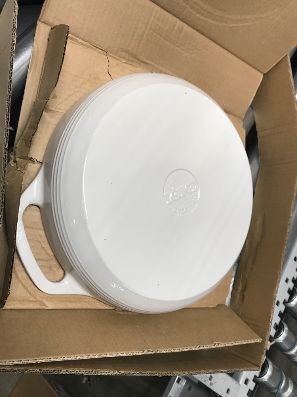 Photo 2 of **SLIGHT DAMAGE**    Lodge EC3CC13 Enameled Cast Iron Covered Casserole, 3.6-Quart, Oyster White Oyster White 3.6 Quart Iron Casserole