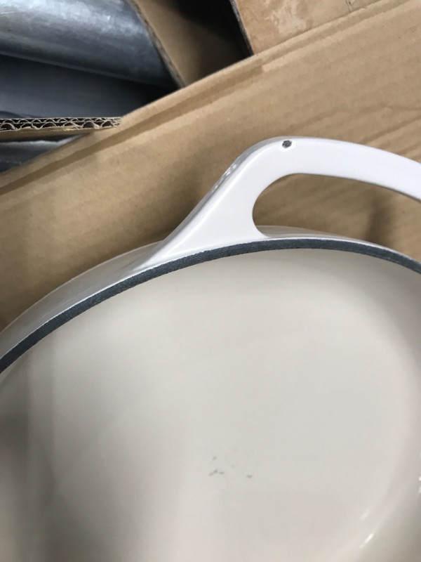 Photo 4 of **SLIGHT DAMAGE**    Lodge EC3CC13 Enameled Cast Iron Covered Casserole, 3.6-Quart, Oyster White Oyster White 3.6 Quart Iron Casserole