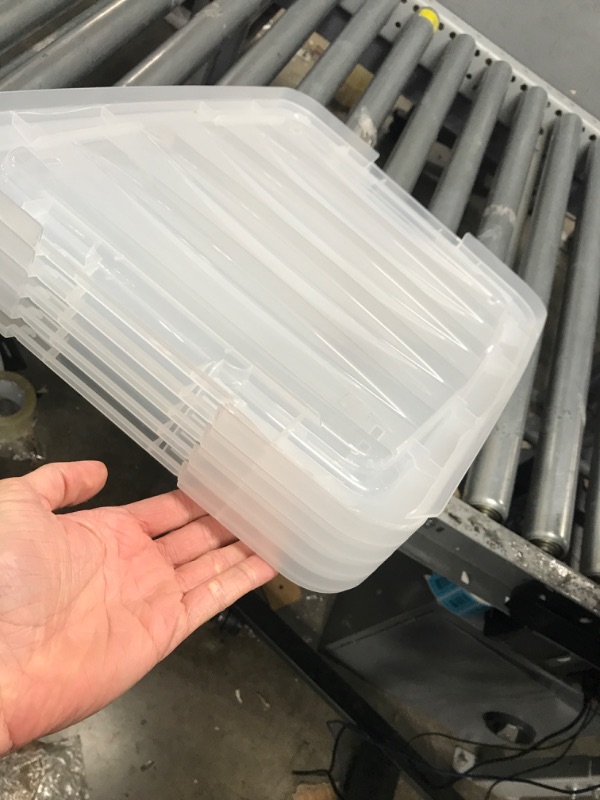 Photo 4 of **DAMAGED**   IRIS USA 32 Qt. Plastic Storage Bin Tote Organizing Container with Durable Lid and Secure Latching Buckles, Stackable and Nestable, 6 Pack, Crystal Clear 32 Qt. - 6 Pack, Crystal Clear