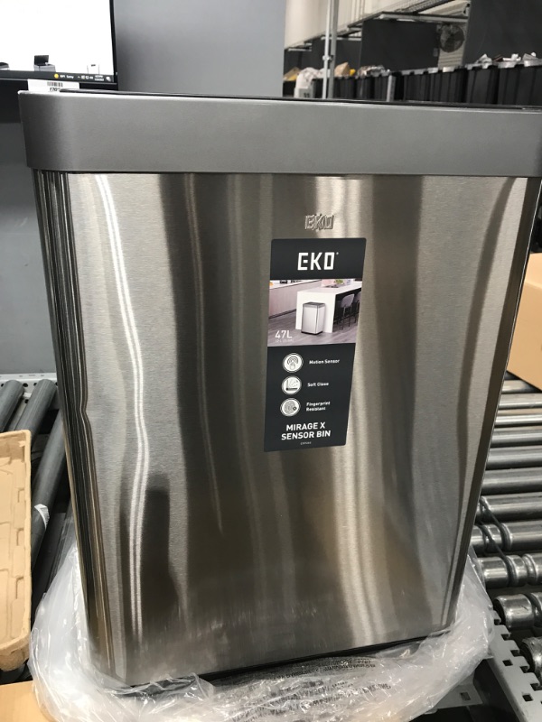 Photo 2 of ***3 Dents on the sides*** EKO Mirage-X 47 Liter / 12.4 Gallon Touchless Rectangular Motion Sensor Trash Can with Removable Liner, Brushed Stainless Steel Finish 47 Liter with Liner