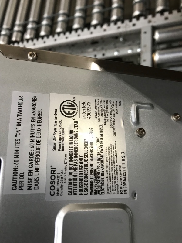 Photo 1 of COSORI Air Fryer Toaster Oven Combo, 12-in-1 Convection Ovens Countertop, Stainless Steel, Smart, 6-Slice Toast, 12-inch Pizza, with Bake, Roast, Broil, 75 Recipes&Accessories Tray, Basket, 26.4QT 25L+Air fryer stainless steel