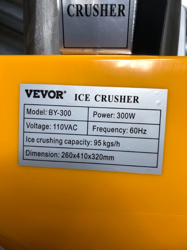 Photo 2 of Vevor Ice Shaver Machine Snow Cone Maker 210LBS Electric Ice Crusher 300W Yellow