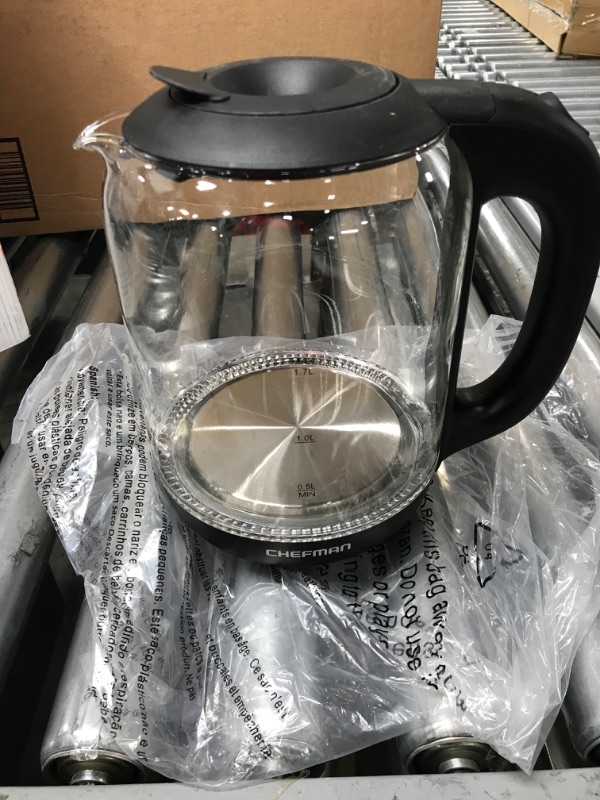 Photo 3 of ****MISSING BASE ****Chefman 1.7 Liter Electric Kettle With Easy Fill Lid, Cordless With Removable Lid And 360 Swivel Base, LED Indicator Lights Glass Electric Kettle ?w/ Easy-Fill Lid