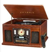 Photo 1 of Victrola Navigator 8-in-1 Classic Bluetooth Record Player with USB Encoding and 3-Speed Turntable Bundle with Victrola Wooden Stand for Wooden Music Centers with Record Holder Shelf, Mahogany