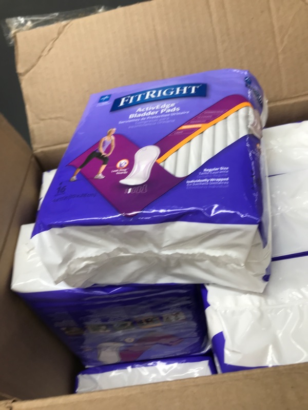 Photo 1 of FitRight Incontinence Bladder Control Pads, Moderate Absorbency, 4.3" x 11", 16 Count (Pack of 12)