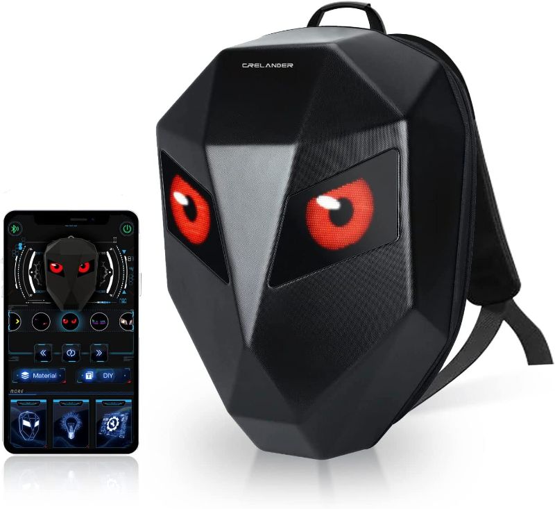 Photo 1 of Crelander Helmet Backpack for Motorcycle,Programmable Motorcycle Backpack Helmet Bag with LED Display, 3D Hard Shell Waterproof Shoulder Bag, Expandable Storage Bag Hiking Travel Rider Daypack
