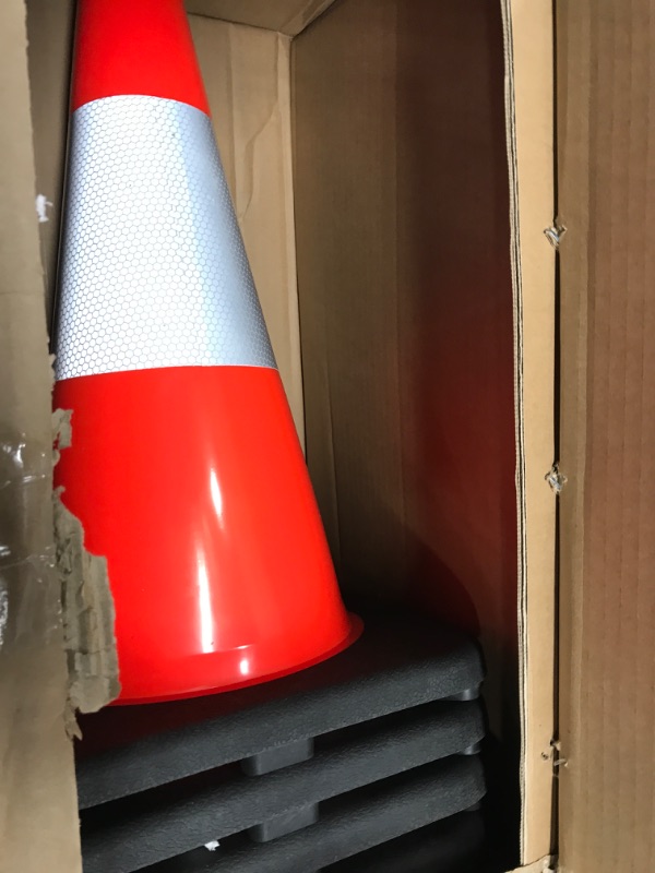 Photo 2 of (5 Cones) BESEA 18" inch Orange PVC Safety Traffic Cone Black Base Construction Road Parking Cones with 6" Reflective Collars 02_18"(5 Cones)