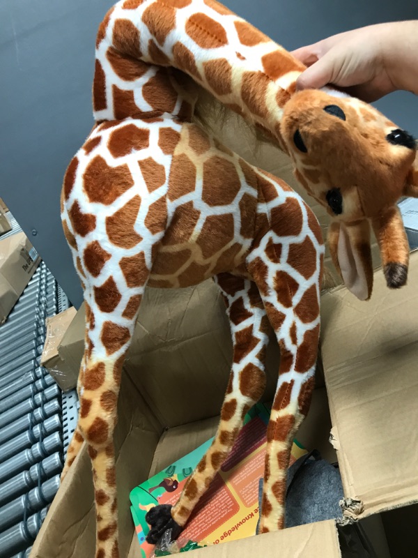 Photo 3 of BRINJOY Giant Giraffe Stuffed Animal Set, 47 Inch Large Plush Giraffe Toy with Bird&Basket&Leaves&Card, Big Lifelike Standing Giraffe for Girls Boys