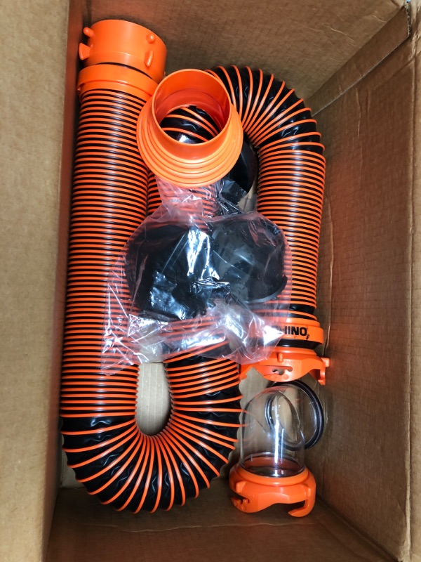 Photo 3 of Camco 21012 RhinoEXTREME 20ft RV Sewer Hose Kit | Includes Swivel Fitting and Translucent Elbow with 4-in-1 Dump Station Fitting | Storage Caps Included 20' Sewer Hose Kit Ships In Own Container