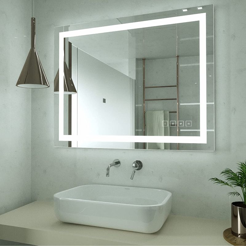 Photo 1 of  LED Lighted Bathroom Mirror, Wall Mounted Dimmable Makeup Vanity Mirror, Anti-Fog Mirror, 3-Color Adjustable Warm/Natural/White Light, Horizonal & Vertica