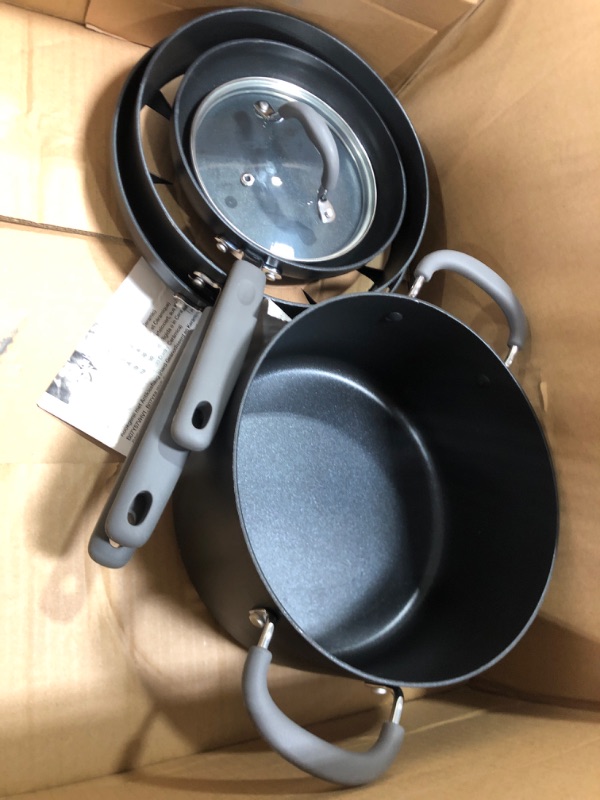 Photo 2 of **MISSING PARTS** Amazon Basics Hard Anodized Non-Stick 12-Piece Cookware Set, Grey - Pots, Pans and Utensils Gray