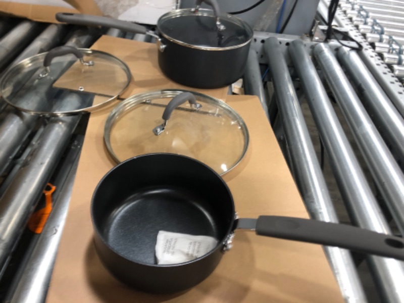 Photo 3 of **MISSING PARTS** Amazon Basics Hard Anodized Non-Stick 12-Piece Cookware Set, Grey - Pots, Pans and Utensils Gray