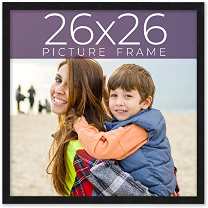 Photo 1 of 26x26 Frame Black Real Wood Picture Frame Width 0.75 Inches | Interior Frame Depth 0.5 Inches | Black Mid Century Photo Frame Complete with UV Acrylic, Foam Board Backing & Hanging Hardware