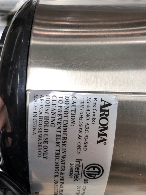 Photo 4 of **USED**Aroma Housewares ARC-914SBD Digital Cool-Touch Rice Grain Cooker and Food Steamer, Stainless, Silver, 4-Cup (Uncooked) / 8-Cup (Cooked) Basic