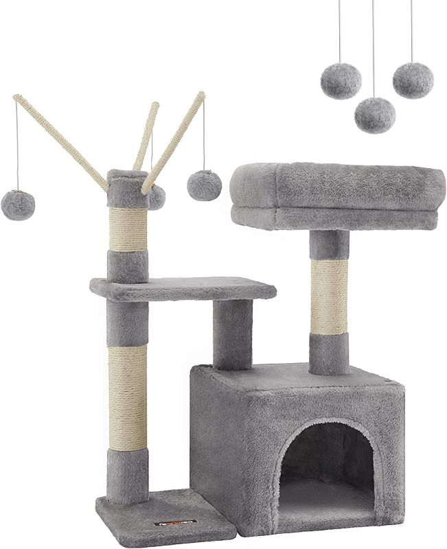 Photo 1 of **DIFFERNENT COLOR FROM STOCK PHOTO** Feandrea Cat Tree, Small Cat Tower with Padded Perch, Cat Cave, 3 Pompoms, Cat Activity Center, CREAM WHITE UPCT121W01
