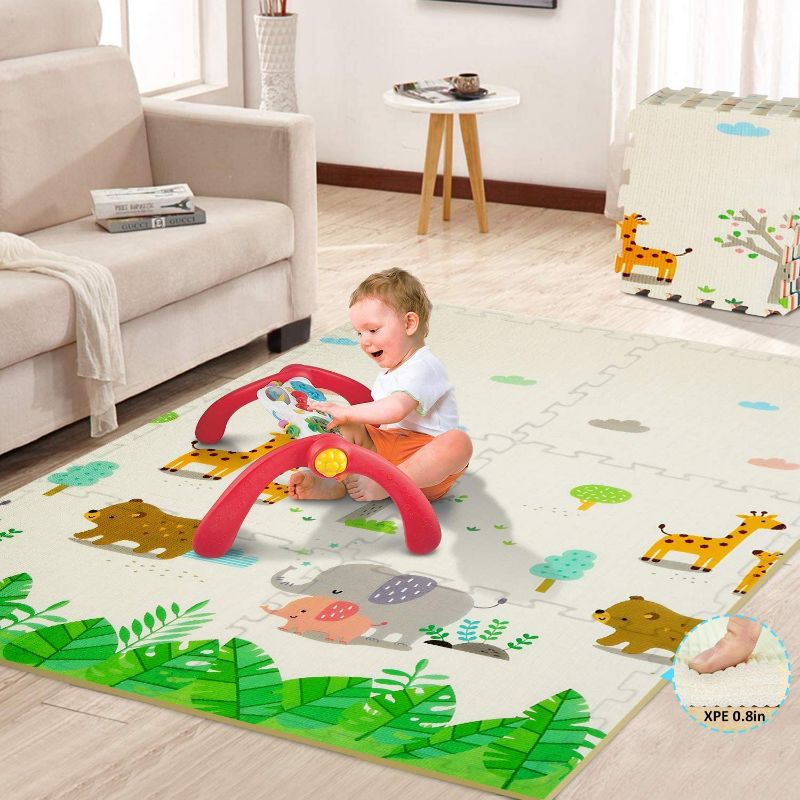 Photo 1 of Baby Play Mat Extra Large Baby Mat Puzzle Foam Playmat Kids Crawling Mat Splicing Non Toxic Waterproof for Infants Toddlers Thicker 0.8inch (Green 0.8in)
