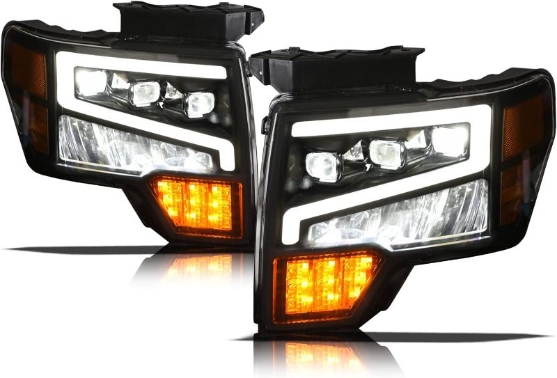 Photo 1 of **DAMAGE TO MOUNTS** Alpha Owls 7162952 Tri-Pro Series Full LED Projector Headlights With White LED Light Bar & Sequential Signal - Black Amber Fits 2009-2014 Ford F150 Halogen Models
