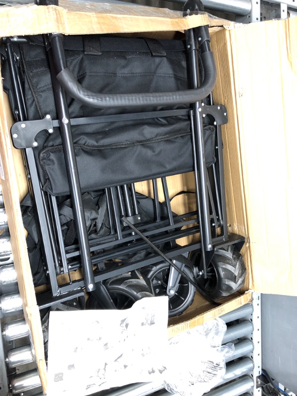 Photo 1 of **MINOR DAMAGE TO SIDE ARMS** Happbuy Extra Large Collapsible Garden Cart with Removable Canopy, Folding Wagon Utility Carts with Wheels and Rear Storage, Wagon Cart for Garden, Camping, Grocery Cart, Shopping Cart, Black
