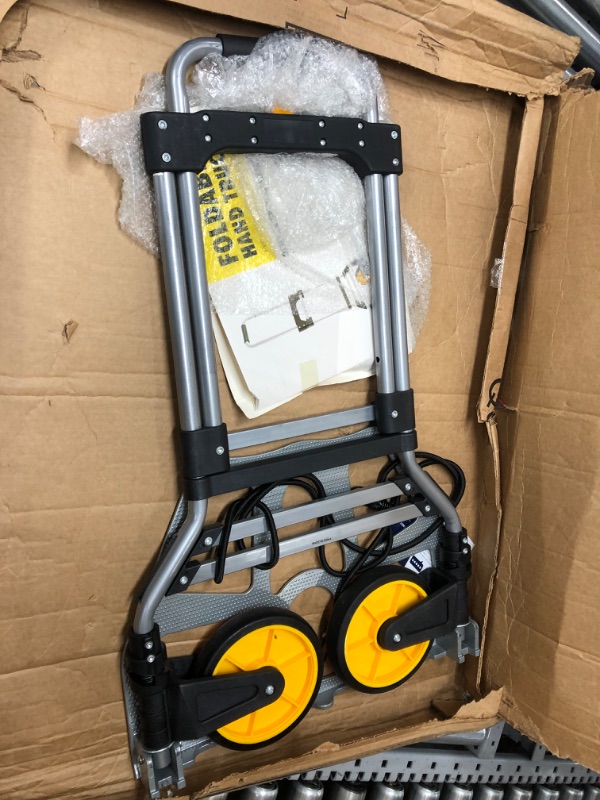 Photo 1 of Mount-It! Folding Hand Truck and Dolly, 264 Lb Capacity Heavy-Duty Luggage Trolley Cart With Telescoping Handle and Rubber Wheels, Silver, Black, Yellow,
