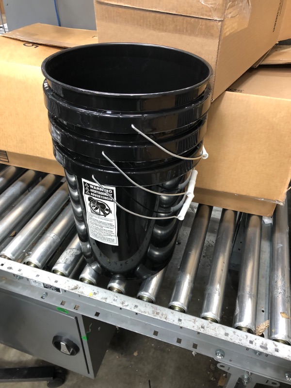 Photo 2 of 5 Gallon Black Plastic Buckets | 3 Pack | HDPE Plastic | Heavy Duty 90 Ml
