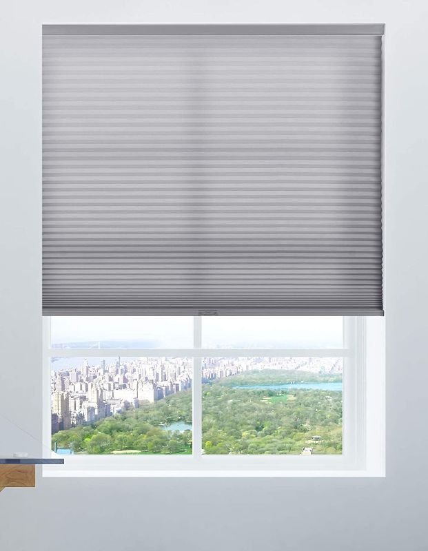 Photo 1 of 2 pack Calyx Interiors Cordless Honeycomb 9/16-Inch Cellular Shade, 34.5-Inch Width by 60-Inch Height, Light Filtering Grey