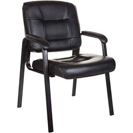 Photo 1 of Basics Classic Leather Office Desk Guest Chair with Metal Frame, Black
