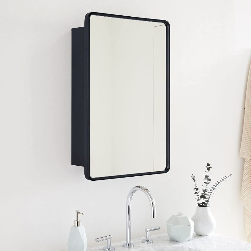 Photo 1 of 16" x 24" black framed mirror cabinet 
