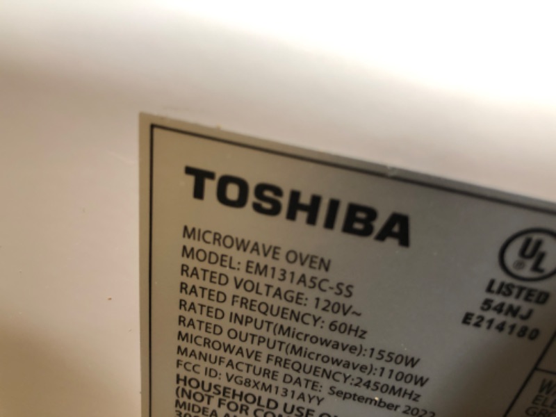 Photo 2 of **PARTS ONLY**
TOSHIBA EM131A5C-SS Countertop Microwave Oven, 1.2 Cu Ft with 12.4" Turntable, Smart Humidity Sensor