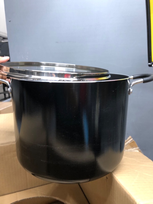 Photo 2 of 10.5 qt. Hard-Anodized Aluminum Nonstick Stock Pot in Black with Glass Lid