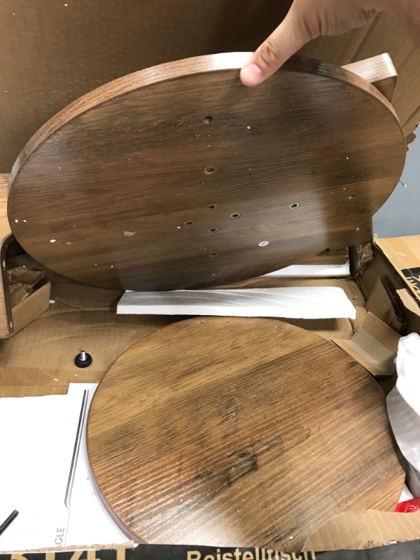 Photo 2 of VASAGLE Round End Table with Lower Shelf, Nightstand for Small Spaces, Modern Farmhouse Style, Rustic Walnut