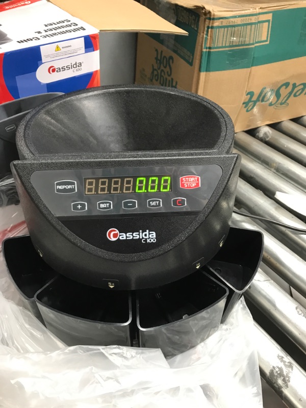 Photo 2 of Cassida C100 Electronic Coin Sorter/Counter, Countable Coins 1¢, 5¢, 10¢, 25¢, 250 Coins/min, 110 VAC & 6600 UV/MG – USA Business Grade Money Counter with UV/MG/IR Counterfeit Detection Coin Sorter