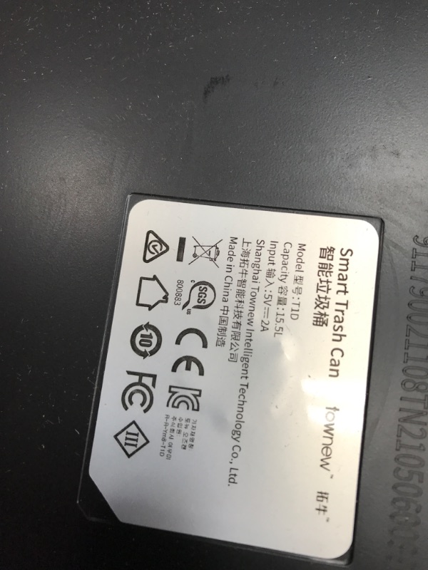 Photo 1 of TOWNEW T1S Self-Sealing and Self-Changing 4.1 Gallon Trash Can | Automatic Open Lid and Motion Sense Activated Garbage Bin | Smart Home Electric Trash Cans, Black, Large Black T1