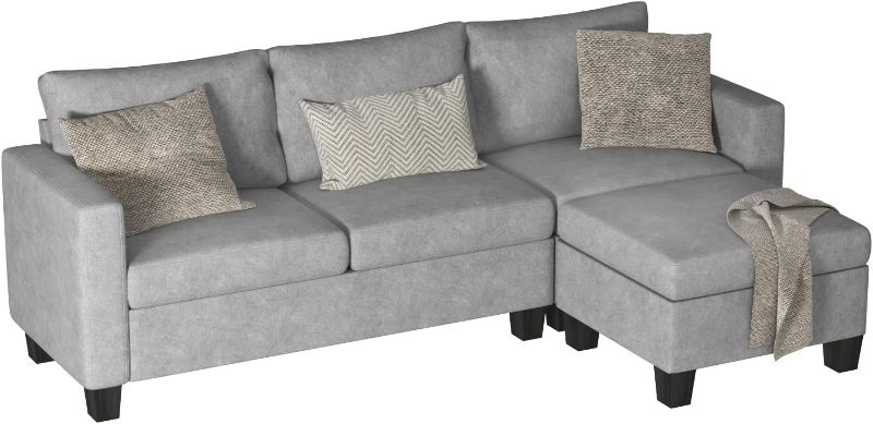 Photo 1 of ***BOX ONE OF TWO ONLY*** YESHOMY Convertible Sectional Sofa, L-Shaped Couch with Soft Seat and Modern Cotton Fabric for Small Space, Living Room Settee with Comfortable Backrest, Gray
