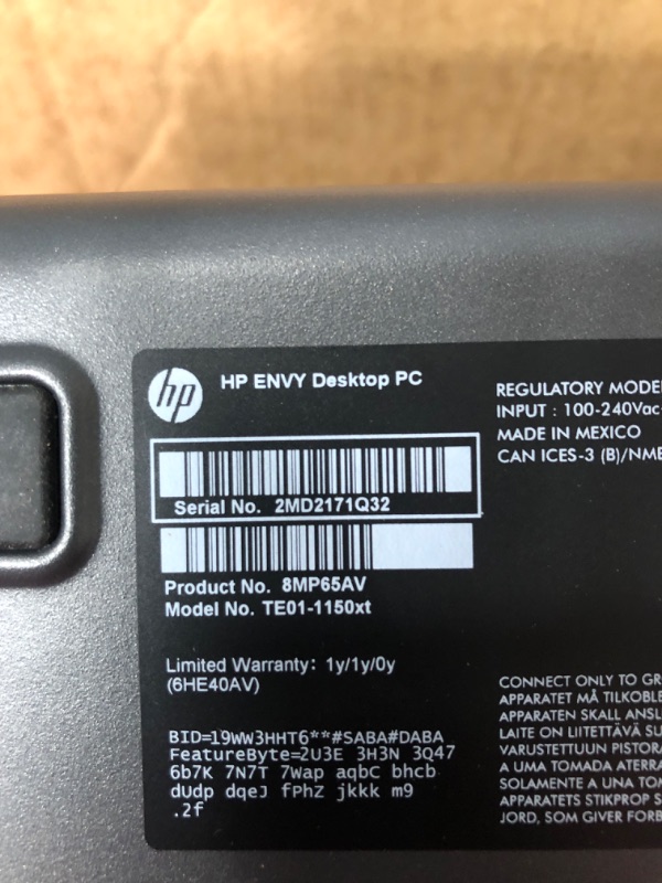Photo 1 of HP ENVY Desktop Computer, Intel Core i7-10700, 16 GB RAM, 1 TB Hard Drive & 512 GB SSD Storage, Windows 10 Pro (TE01-1254, 2020 Model)