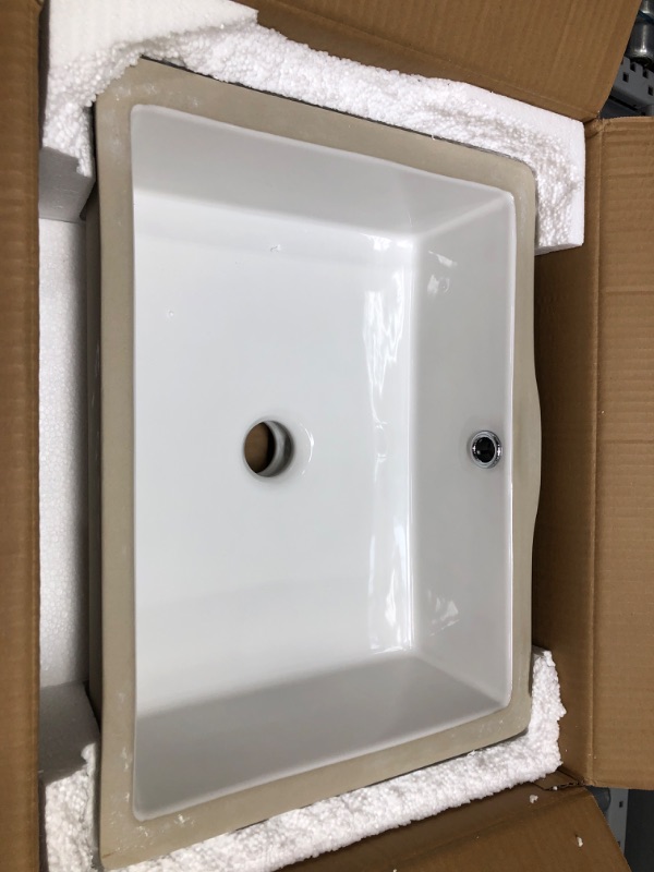 Photo 2 of AMASHEN Undermount Bathroom Sink White Rectangular Porcelain Ceramic Vanity Basin with Overflow 14" x 10"