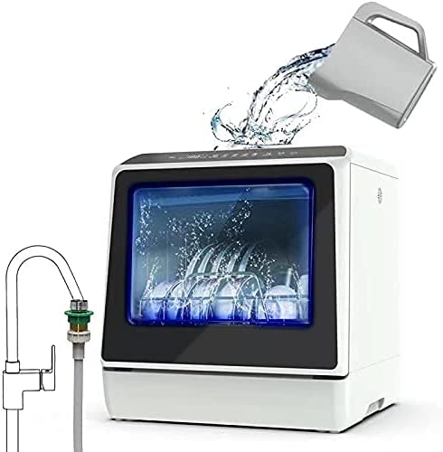 Photo 1 of Portable Countertop Dishwasher, 5 Washing Programs, Built-in 3-Cups Water Tank, 3D Cyclone Spray, Fruit & Vegetable Cleaning with Basket, High Temperature, Air Drying - Lights, Faucet Adapter Included
