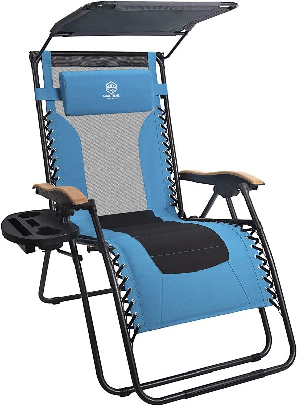 Photo 1 of 
Coastrail Outdoor Zero Gravity Chair with Shade, 400lbs Capacity Mesh Back Padded Reclining Lounge Chair Plus Cup Holder, Table for Yard Patio Lawn Aqua