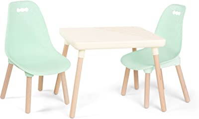 Photo 1 of B. spaces by Battat – Kids Furniture Set – 1 Craft Table & 2 Kids Chairs with Natural Wooden Legs (Ivory and Mint)