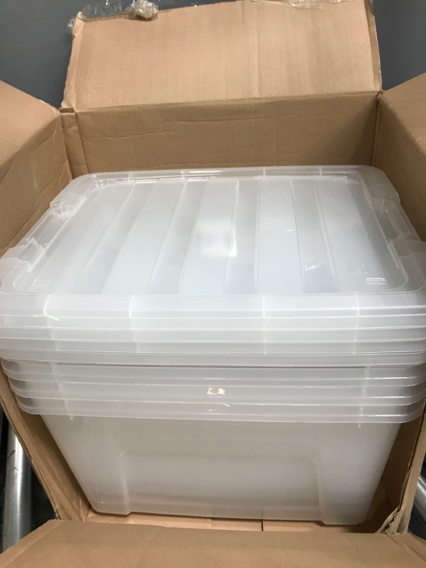 Photo 1 of IRIS USA 40 Qt. Plastic Storage Bin Tote Organizing Container with Durable Lid and Secure Latching Buckles, Stackable and Nestable, 6 Pack, clear with Black Buckle 40 Qt. - 6 Pack