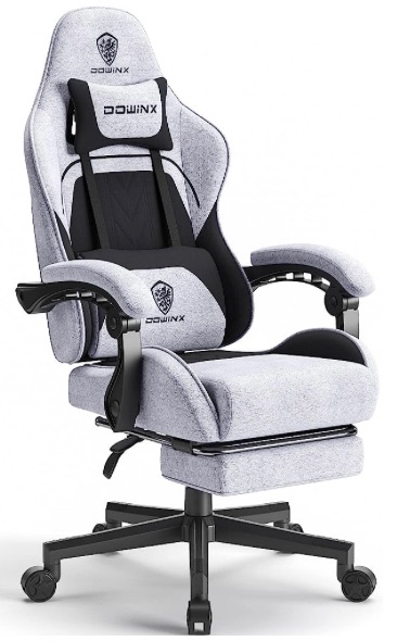 Photo 1 of Dowinx Gaming Chair Fabric with Pocket Spring Cushion, Massage Game Chair Cloth with Headrest, Ergonomic Computer Chair with Footrest 290LBS, Black and Grey