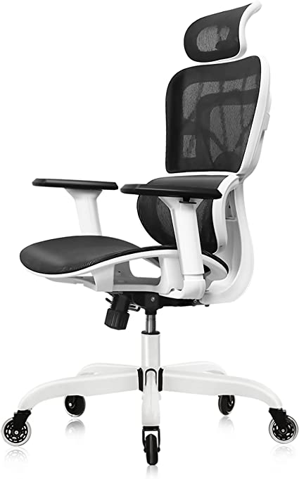 Photo 1 of FelixKing Office Chair, Ergonomic Desk Chair with 3D Adjustable Headrest and Armrests Lumbar Support and Silver Wheels Reclining High Back Mesh Computer Chair (White)
