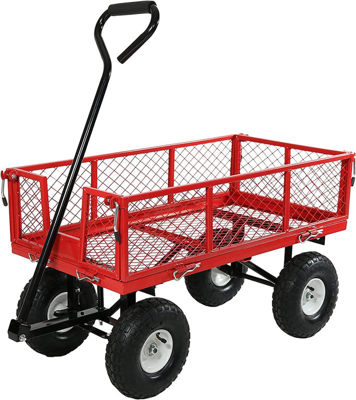 Photo 1 of 
Sunnydaze Utility Steel Garden Cart, Outdoor Lawn Wagon with Removable Sides, Heavy-Duty 400 Pound Capacity, Red
Color:Red